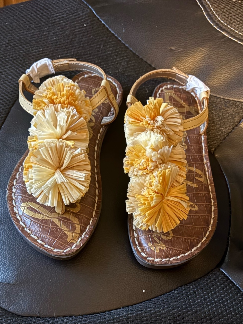 Sam Edelman Yellow Raffia Pom Pom Sandals - Child Size 13